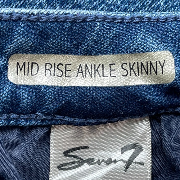 Seven7 size 10 mid rise ankle distressed skinny jeans with red stripes down legs - Picture 7 of 16